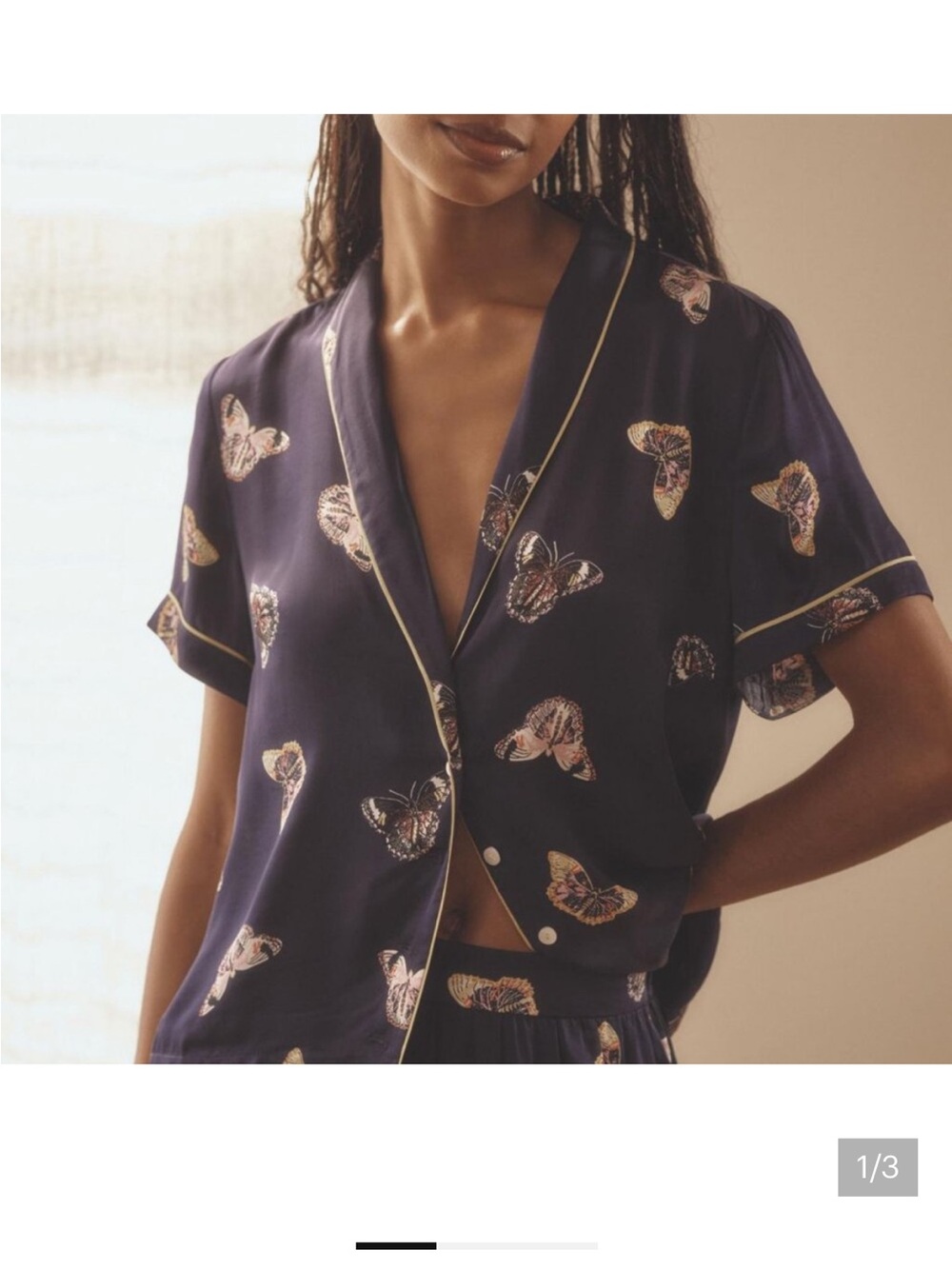 Anthropologie Intimates - Viscose Navy Butterfly-Print Short-Sleeve/Short PJ Set